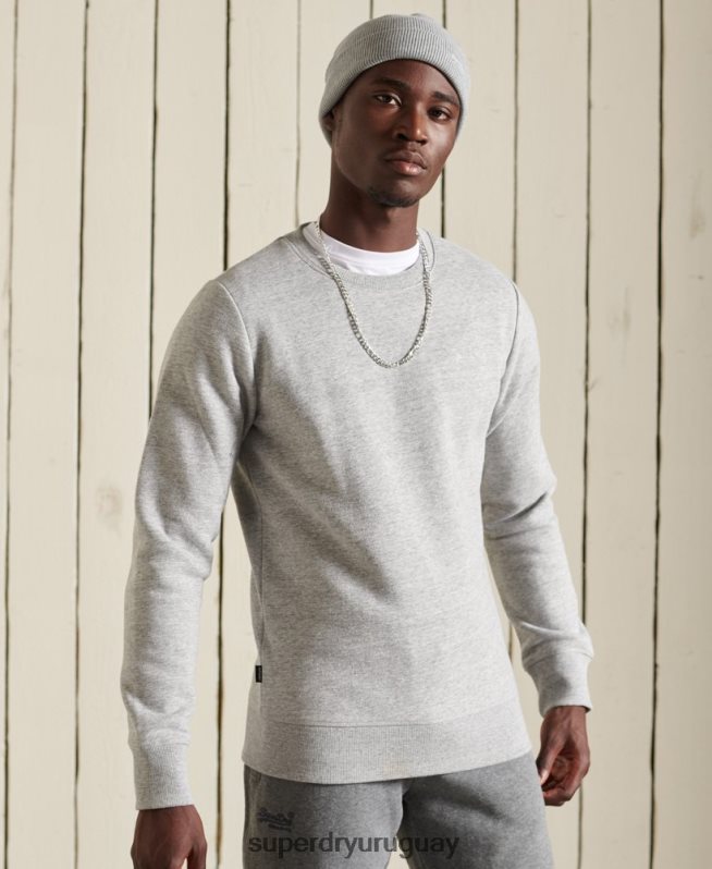 uy Superdry hombres sudadera con cuello redondo y logo bordado gris DT2N8Z750 ropa