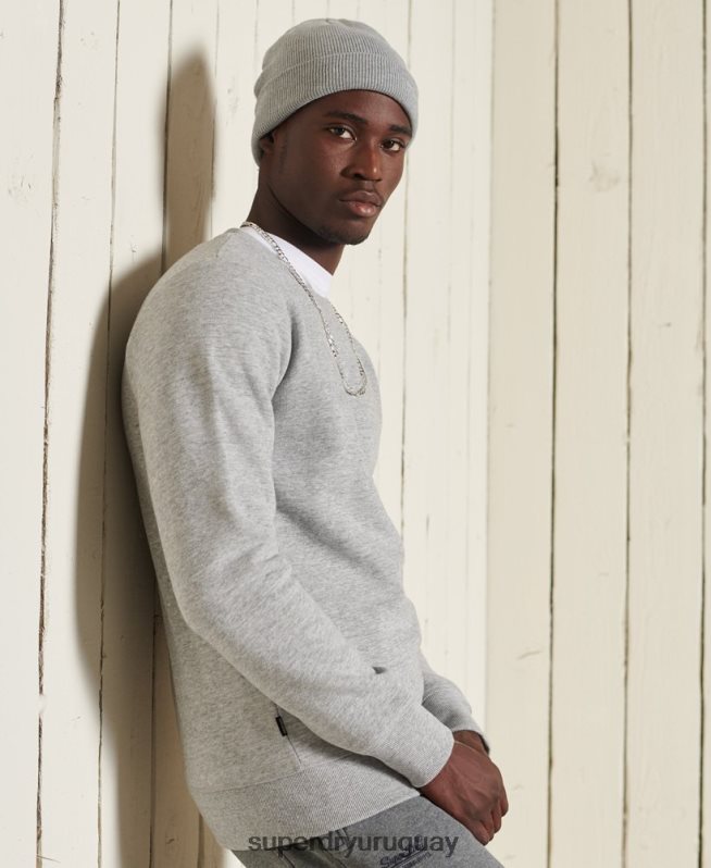 uy Superdry hombres sudadera con cuello redondo y logo bordado gris DT2N8Z750 ropa