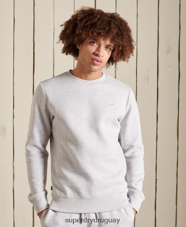 uy Superdry hombres sudadera con cuello redondo y logo bordado gris claro DT2N8Z777 ropa