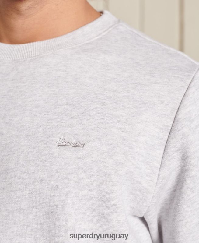 uy Superdry hombres sudadera con cuello redondo y logo bordado gris claro DT2N8Z777 ropa