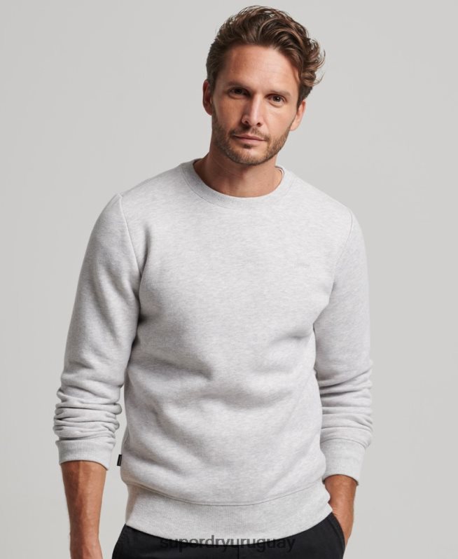 uy Superdry hombres sudadera con cuello redondo y logo bordado gris claro DT2N8Z790 ropa