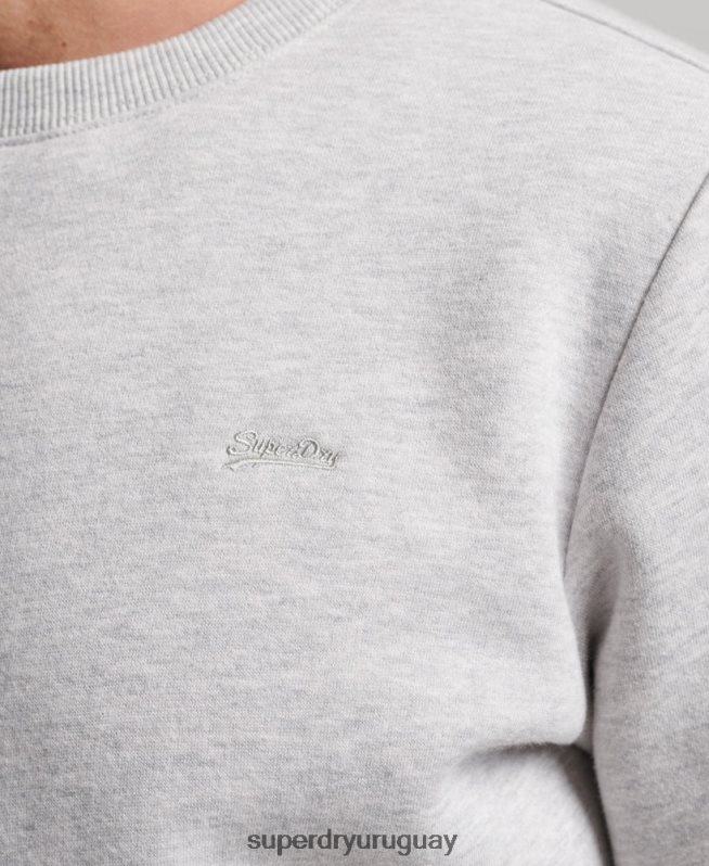 uy Superdry hombres sudadera con cuello redondo y logo bordado gris claro DT2N8Z790 ropa