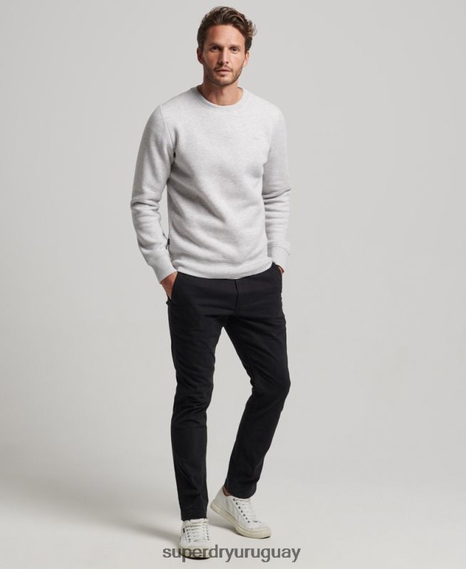 uy Superdry hombres sudadera con cuello redondo y logo bordado gris claro DT2N8Z790 ropa