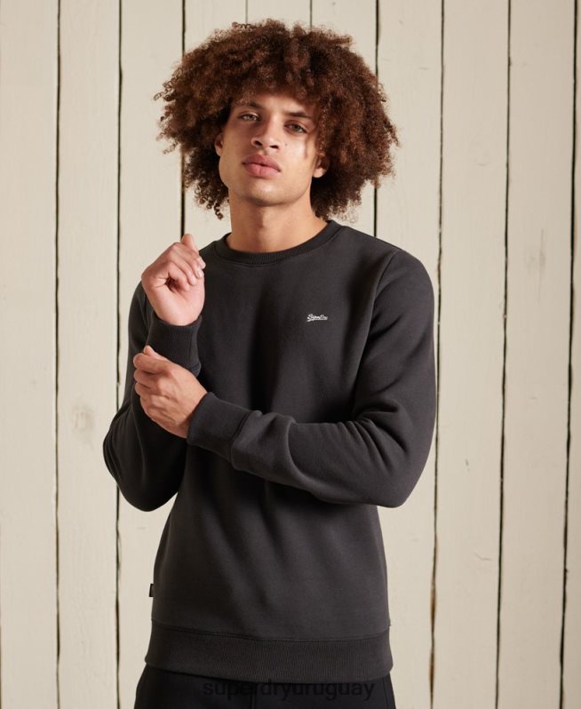 uy Superdry hombres sudadera con cuello redondo y logo bordado gris oscuro DT2N8Z5214 ropa