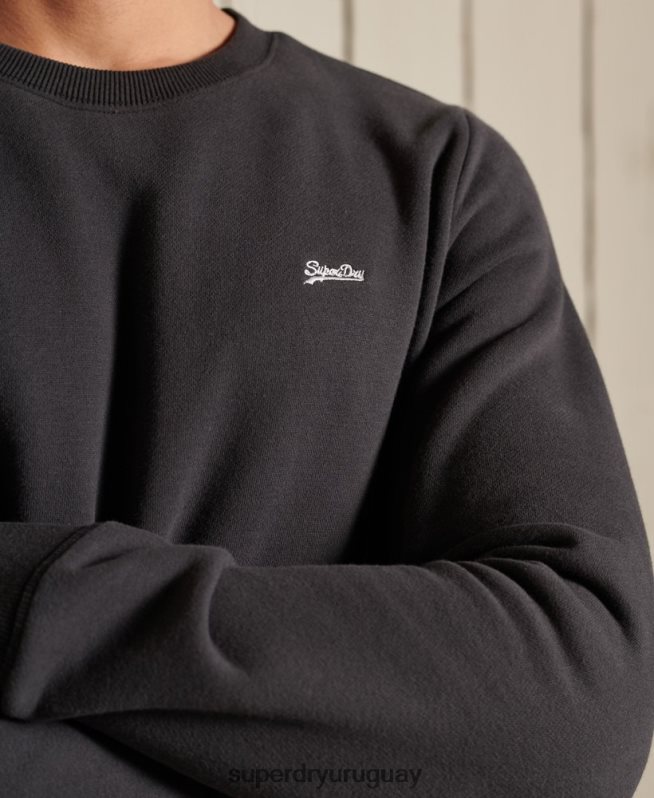 uy Superdry hombres sudadera con cuello redondo y logo bordado gris oscuro DT2N8Z5214 ropa