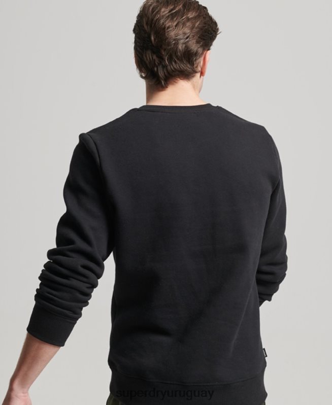 uy Superdry hombres sudadera con cuello redondo y logo bordado negro DT2N8Z642 ropa