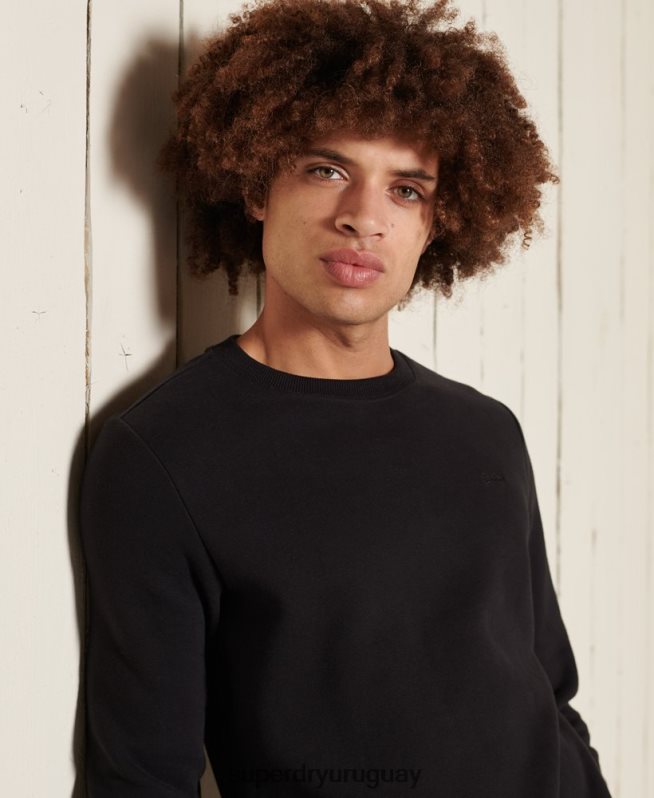 uy Superdry hombres sudadera con cuello redondo y logo bordado negro DT2N8Z776 ropa