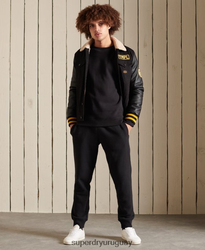 uy Superdry hombres sudadera con cuello redondo y logo bordado negro DT2N8Z776 ropa