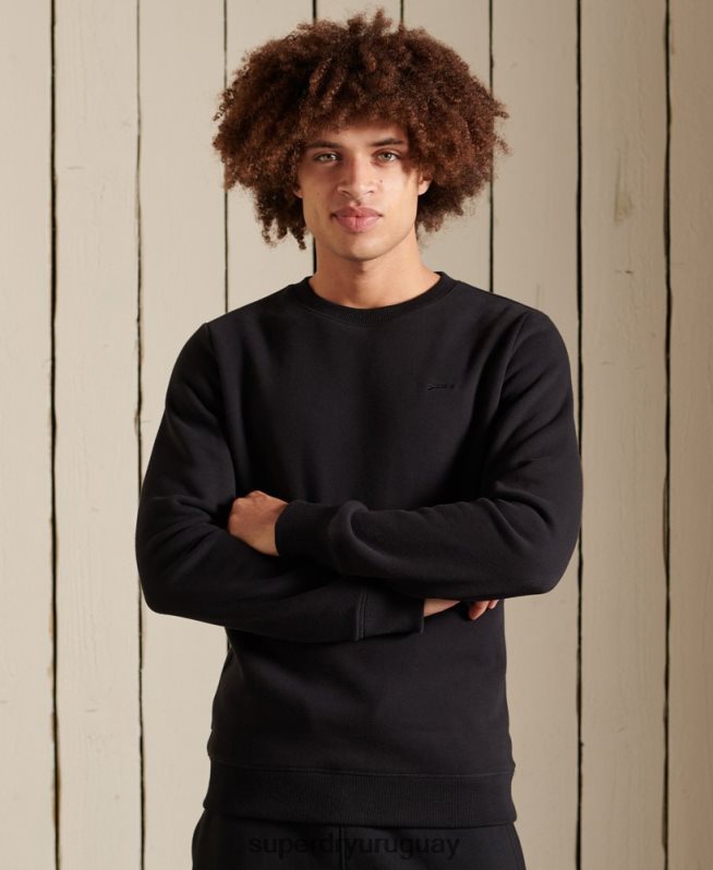 uy Superdry hombres sudadera con cuello redondo y logo bordado negro DT2N8Z776 ropa