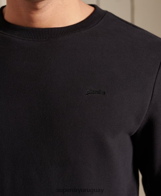 uy Superdry hombres sudadera con cuello redondo y logo bordado negro DT2N8Z776 ropa