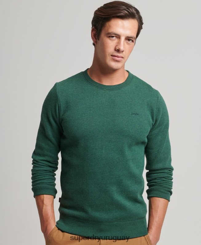 uy Superdry hombres sudadera con cuello redondo y logo bordado verde DT2N8Z475 ropa