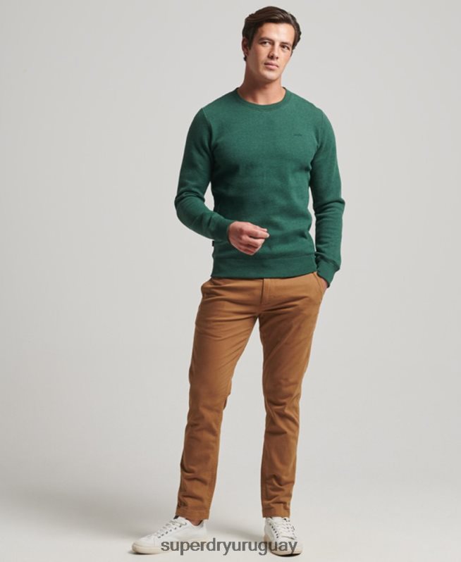 uy Superdry hombres sudadera con cuello redondo y logo bordado verde DT2N8Z475 ropa