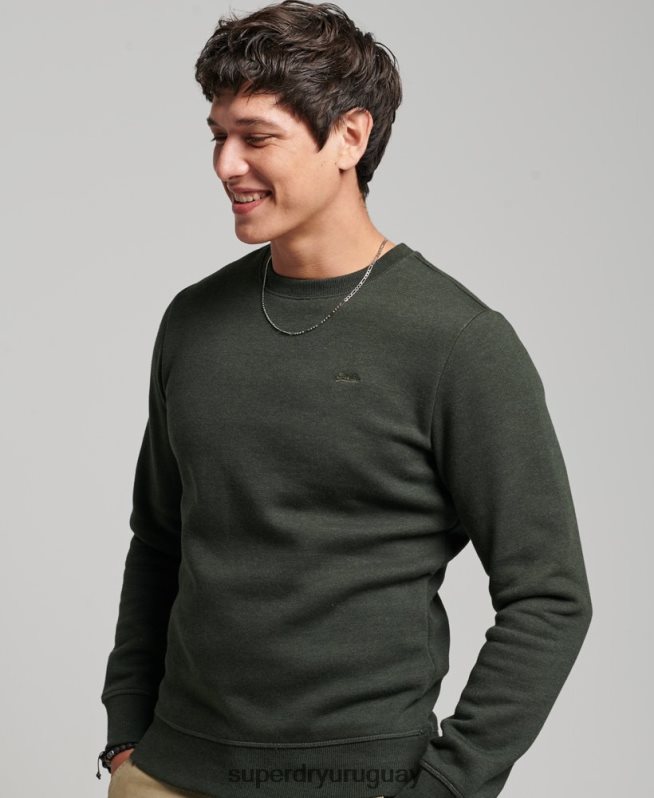 uy Superdry hombres sudadera con cuello redondo y logo bordado verde DT2N8Z491 ropa