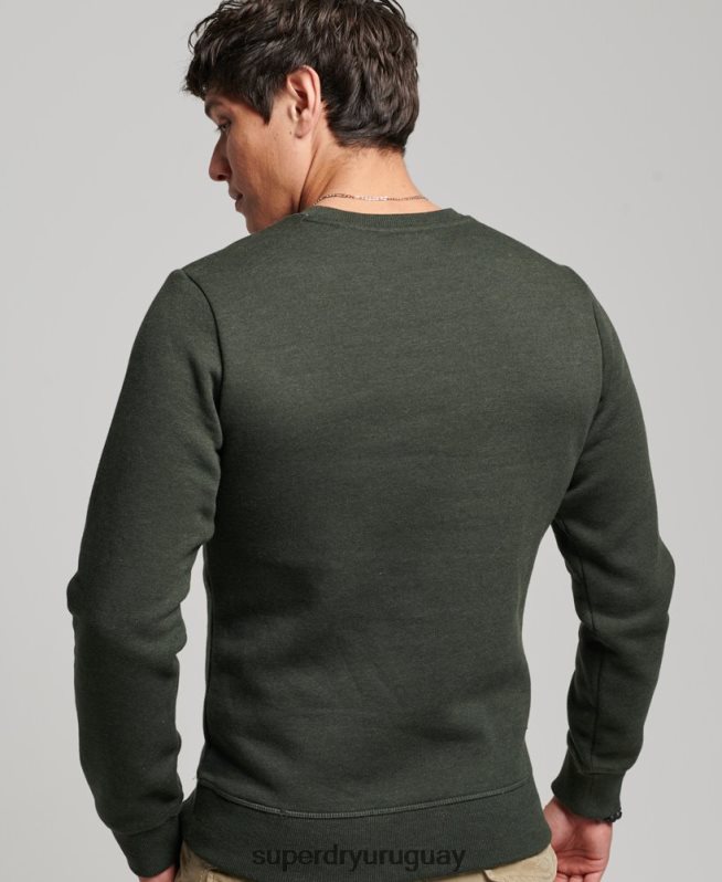 uy Superdry hombres sudadera con cuello redondo y logo bordado verde DT2N8Z491 ropa