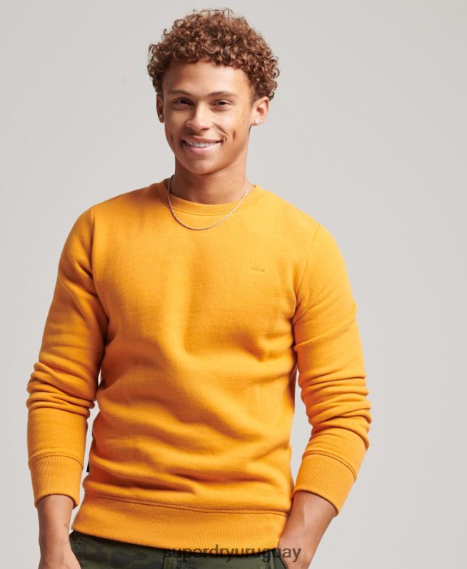 uy Superdry hombres sudadera con cuello redondo y logo esencial de algodón orgánico amarillo DT2N8Z705 ropa