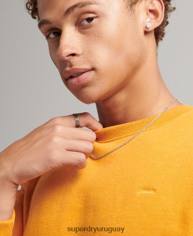 uy Superdry hombres sudadera con cuello redondo y logo esencial de algodón orgánico amarillo DT2N8Z705 ropa