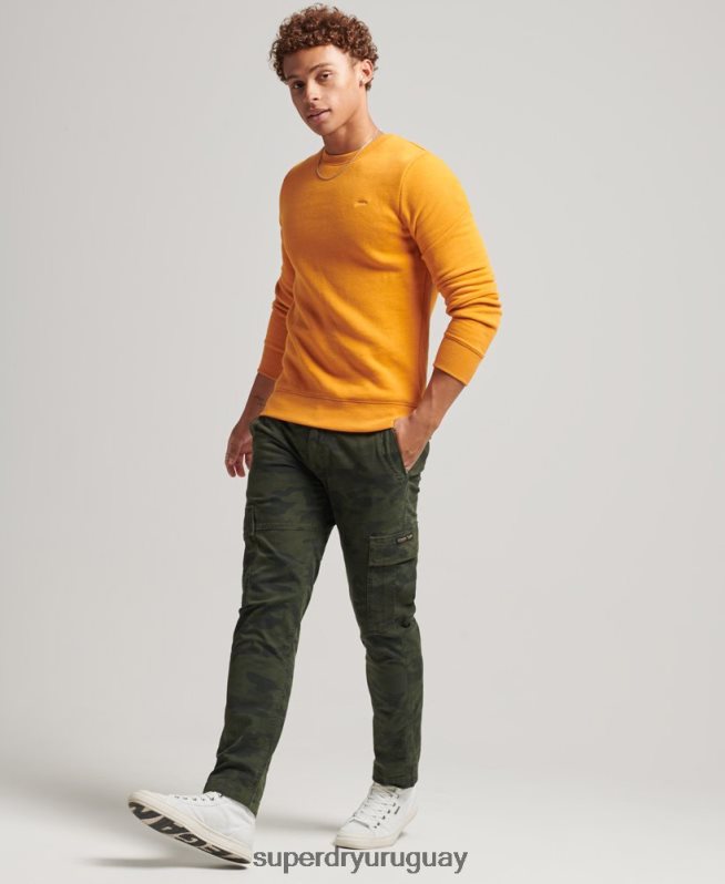 uy Superdry hombres sudadera con cuello redondo y logo esencial de algodón orgánico amarillo DT2N8Z705 ropa