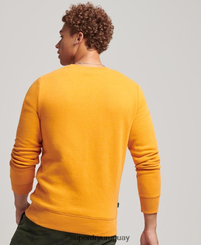 uy Superdry hombres sudadera con cuello redondo y logo esencial de algodón orgánico amarillo DT2N8Z705 ropa