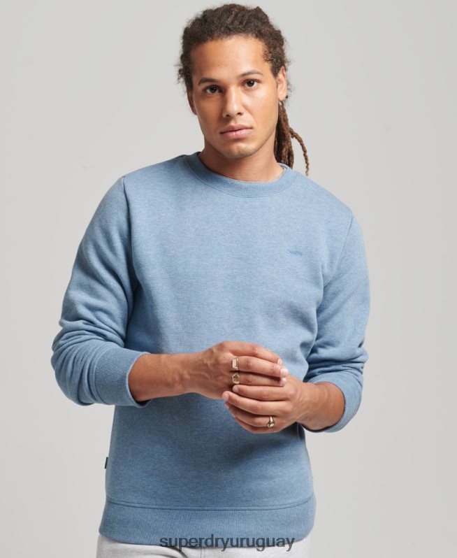 uy Superdry hombres sudadera con cuello redondo y logo esencial de algodón orgánico azul claro DT2N8Z603 ropa