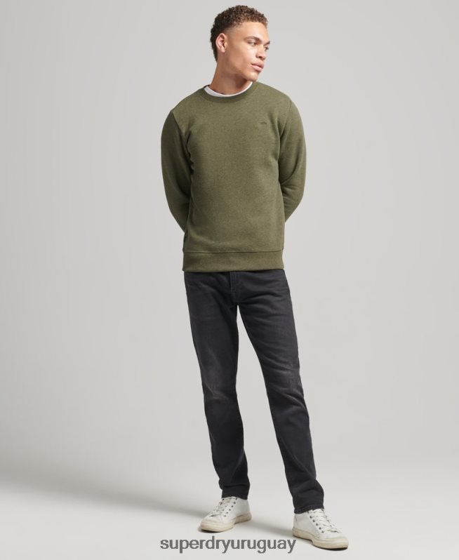uy Superdry hombres sudadera con cuello redondo y logo esencial de algodón orgánico caqui DT2N8Z672 ropa