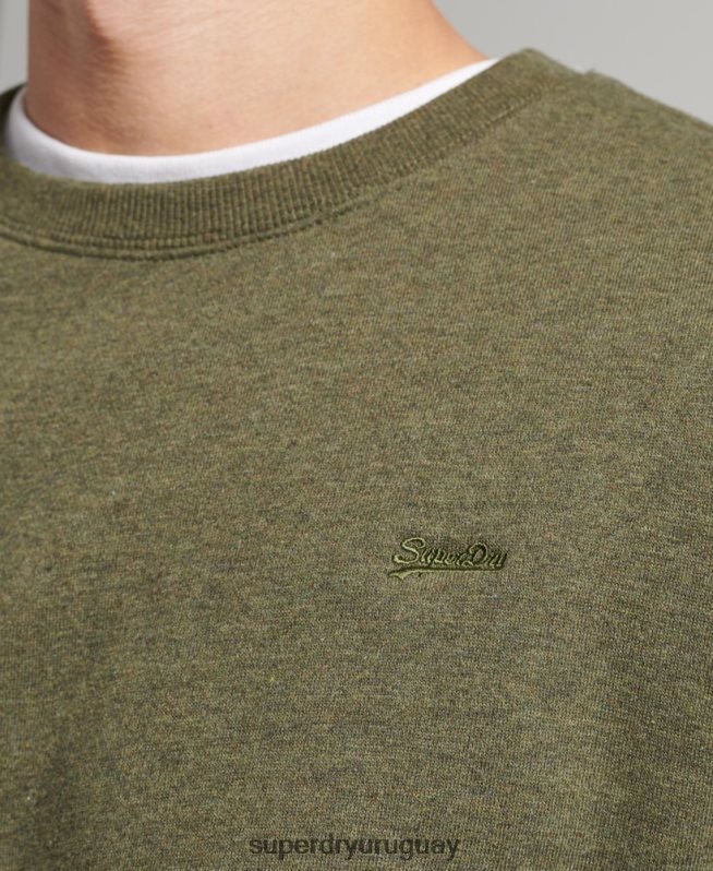 uy Superdry hombres sudadera con cuello redondo y logo esencial de algodón orgánico caqui DT2N8Z672 ropa