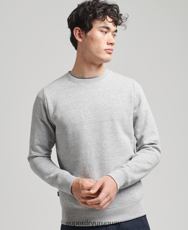 uy Superdry hombres sudadera con cuello redondo y logo esencial de algodón orgánico gris DT2N8Z554 ropa