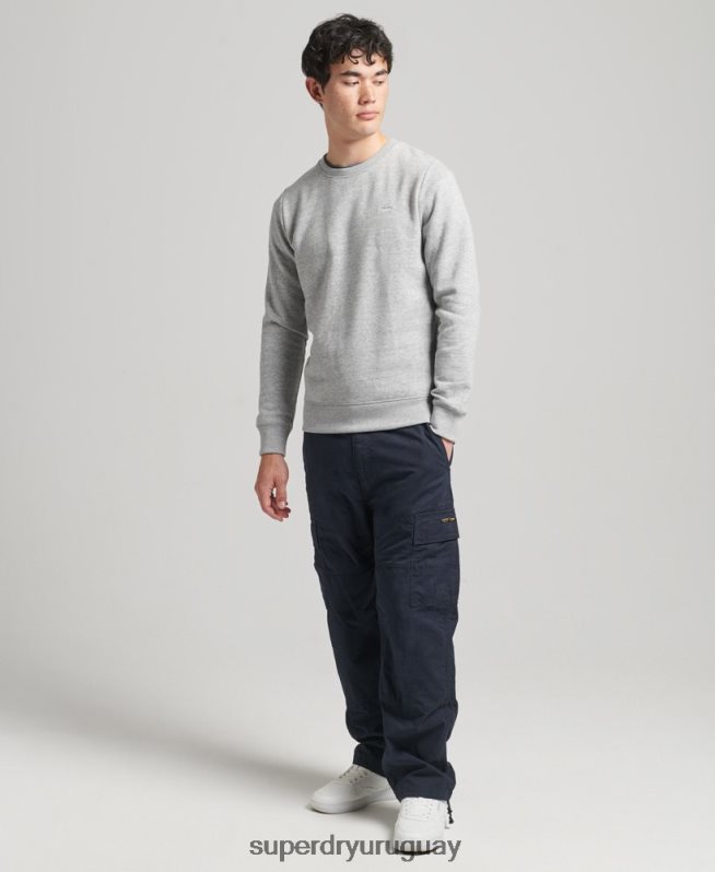 uy Superdry hombres sudadera con cuello redondo y logo esencial de algodón orgánico gris DT2N8Z554 ropa