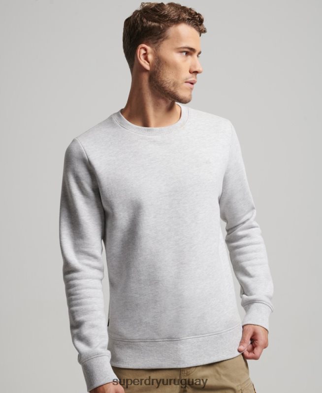 uy Superdry hombres sudadera con cuello redondo y logo esencial de algodón orgánico gris claro DT2N8Z770 ropa