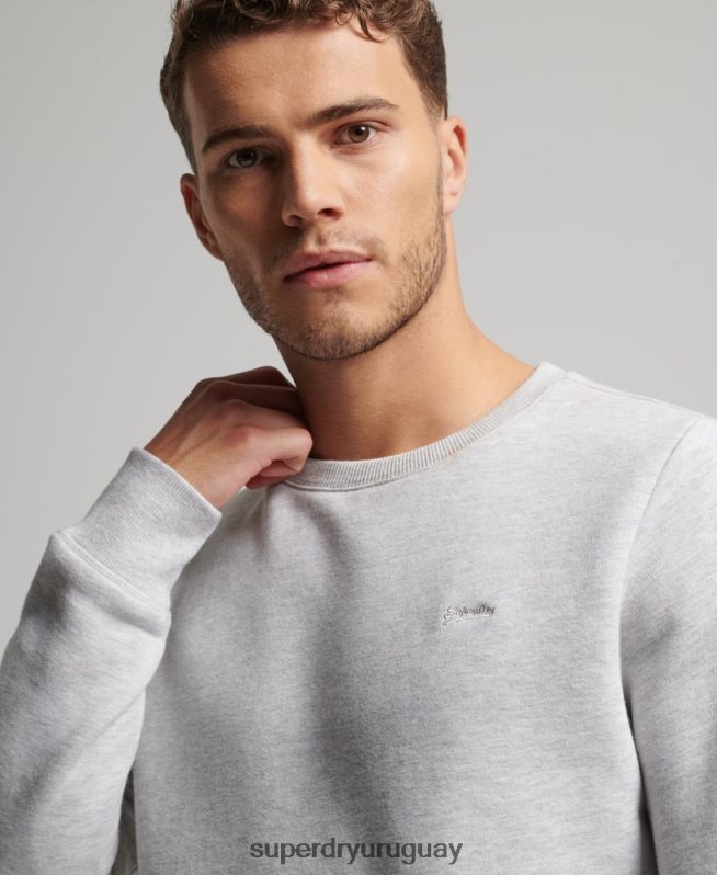 uy Superdry hombres sudadera con cuello redondo y logo esencial de algodón orgánico gris claro DT2N8Z770 ropa
