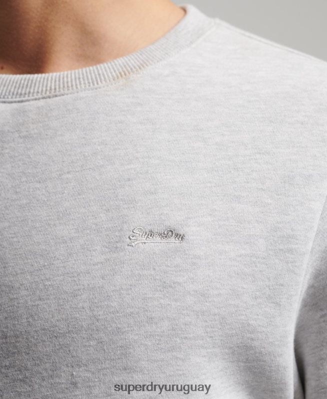 uy Superdry hombres sudadera con cuello redondo y logo esencial de algodón orgánico gris claro DT2N8Z770 ropa