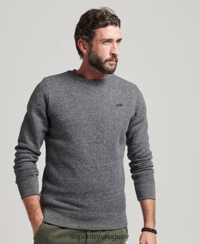 uy Superdry hombres sudadera con cuello redondo y logo esencial de algodón orgánico gris oscuro DT2N8Z5226 ropa