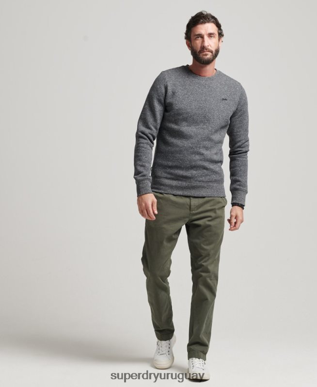 uy Superdry hombres sudadera con cuello redondo y logo esencial de algodón orgánico gris oscuro DT2N8Z5226 ropa