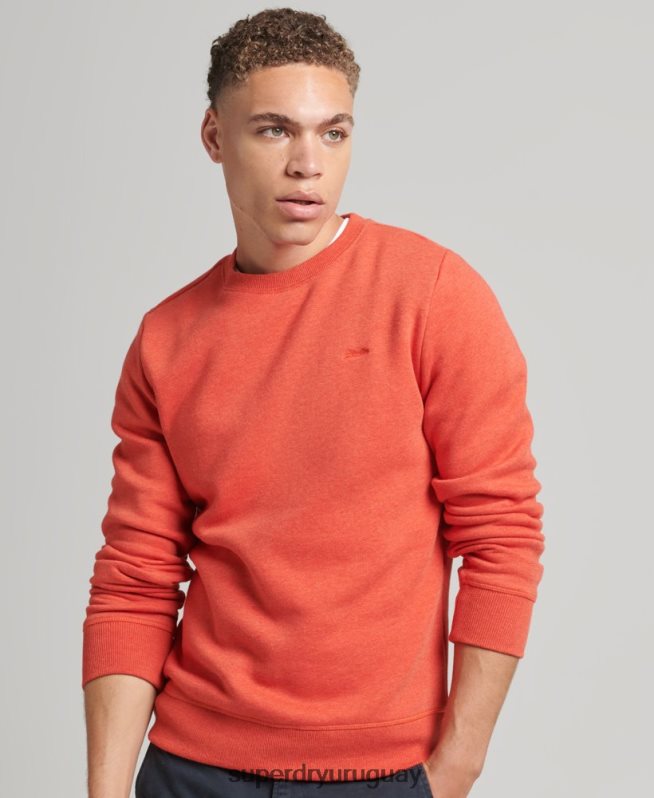 uy Superdry hombres sudadera con cuello redondo y logo esencial de algodón orgánico naranja DT2N8Z4995 ropa