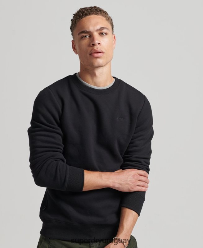 uy Superdry hombres sudadera con cuello redondo y logo esencial de algodón orgánico negro DT2N8Z701 ropa