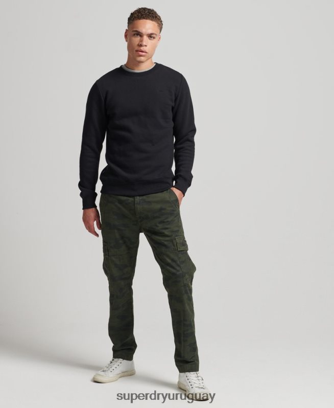uy Superdry hombres sudadera con cuello redondo y logo esencial de algodón orgánico negro DT2N8Z701 ropa