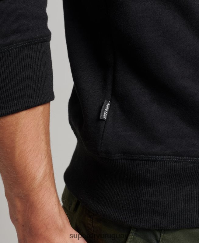 uy Superdry hombres sudadera con cuello redondo y logo esencial de algodón orgánico negro DT2N8Z701 ropa