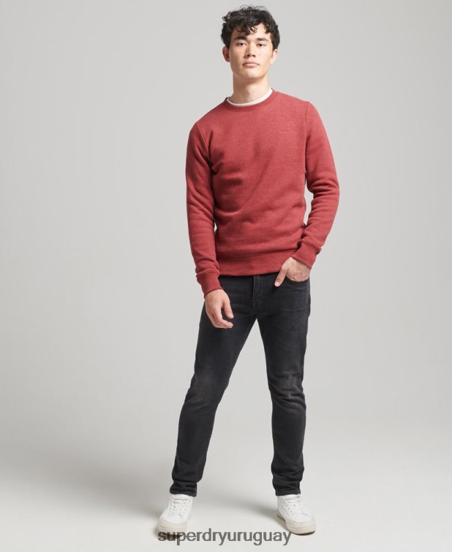 uy Superdry hombres sudadera con cuello redondo y logo esencial de algodón orgánico rojo DT2N8Z5037 ropa