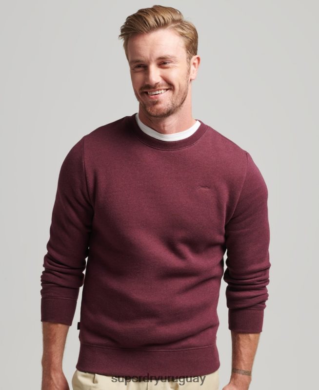 uy Superdry hombres sudadera con cuello redondo y logo esencial de algodón orgánico rojo DT2N8Z673 ropa