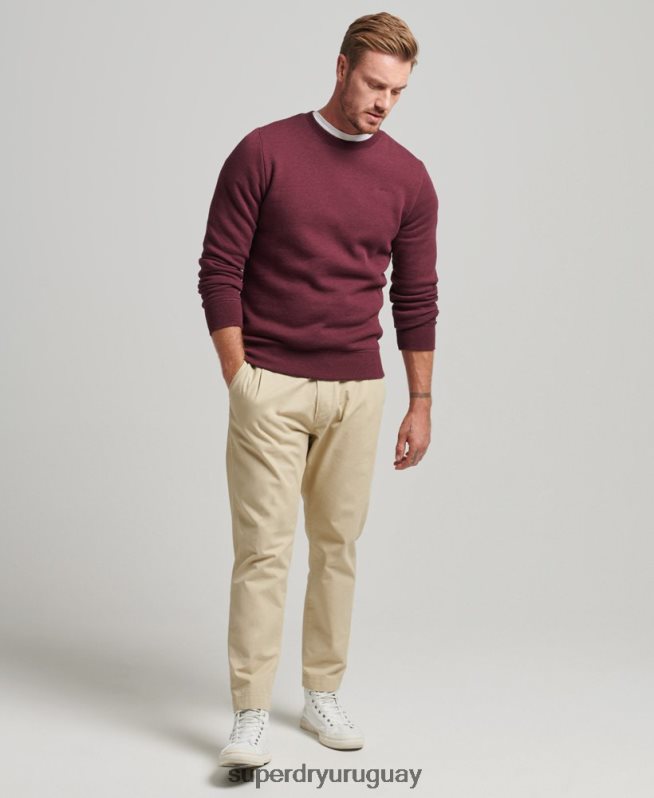 uy Superdry hombres sudadera con cuello redondo y logo esencial de algodón orgánico rojo DT2N8Z673 ropa
