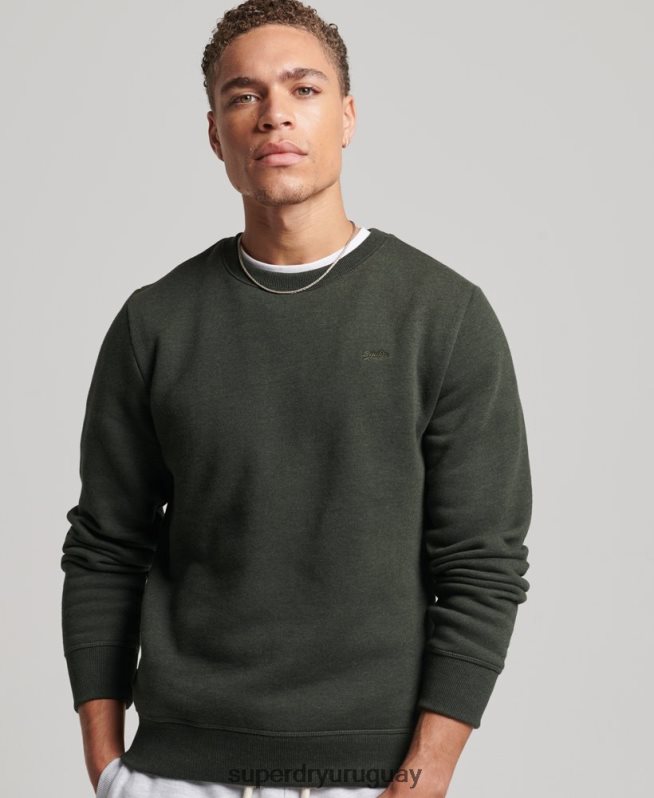uy Superdry hombres sudadera con cuello redondo y logo esencial de algodón orgánico verde DT2N8Z5067 ropa