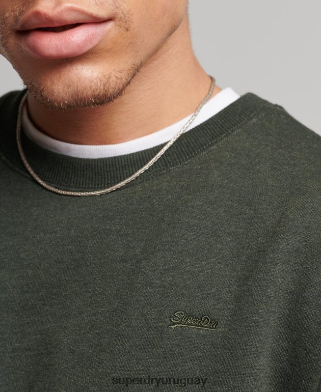 uy Superdry hombres sudadera con cuello redondo y logo esencial de algodón orgánico verde DT2N8Z5067 ropa