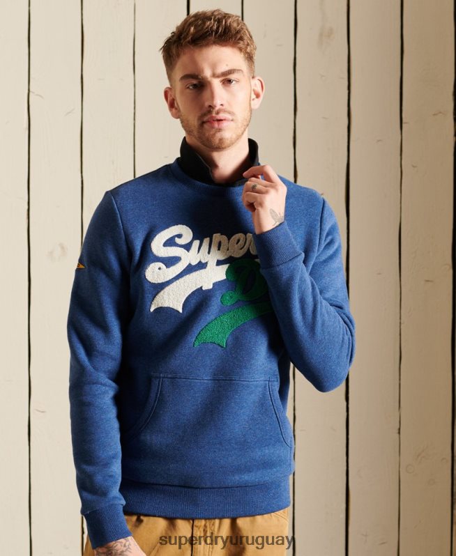 uy Superdry hombres sudadera con cuello redondo y logo vintage azul DT2N8Z5181 ropa