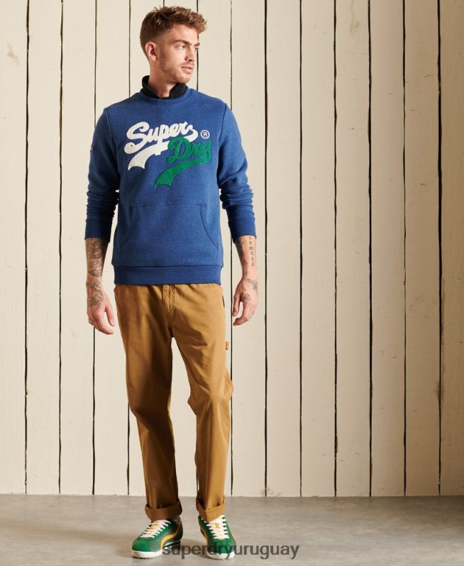 uy Superdry hombres sudadera con cuello redondo y logo vintage azul DT2N8Z5181 ropa