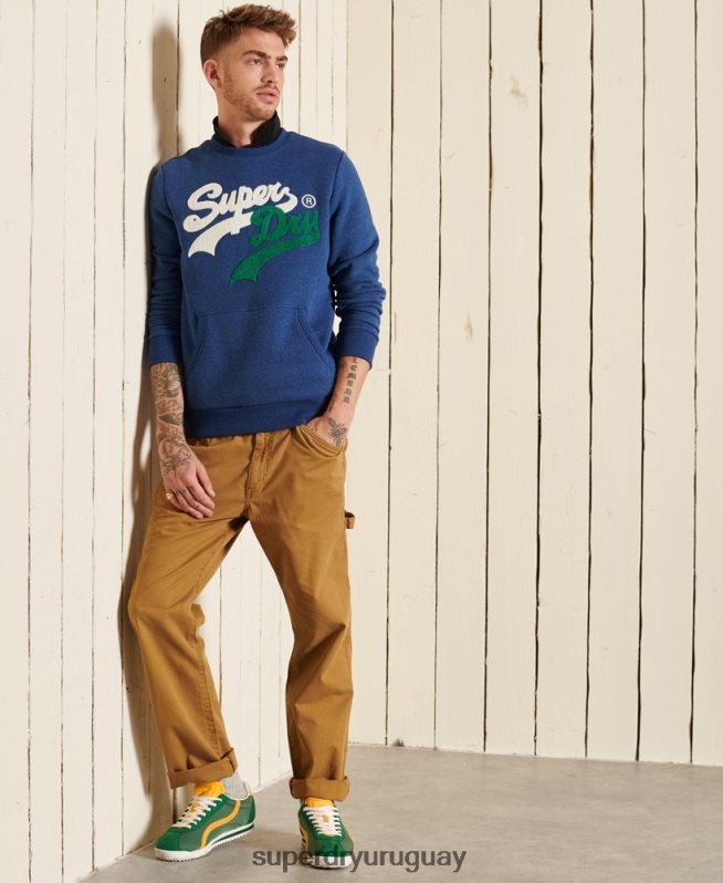 uy Superdry hombres sudadera con cuello redondo y logo vintage azul DT2N8Z5181 ropa