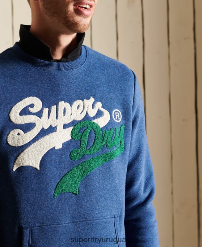 uy Superdry hombres sudadera con cuello redondo y logo vintage azul DT2N8Z5181 ropa