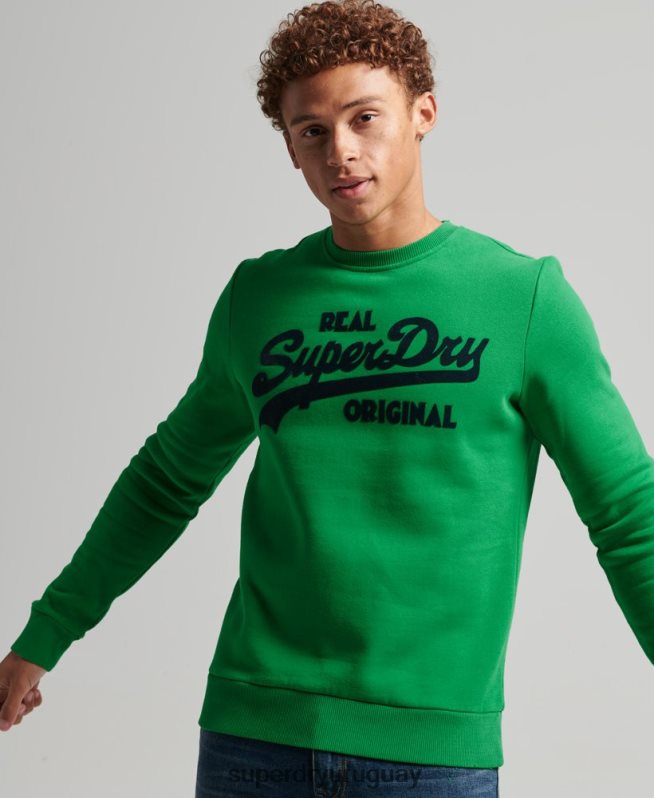 uy Superdry hombres sudadera con cuello redondo y logo vintage verde DT2N8Z4999 ropa