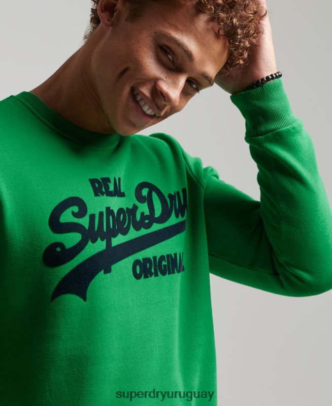 uy Superdry hombres sudadera con cuello redondo y logo vintage verde DT2N8Z4999 ropa