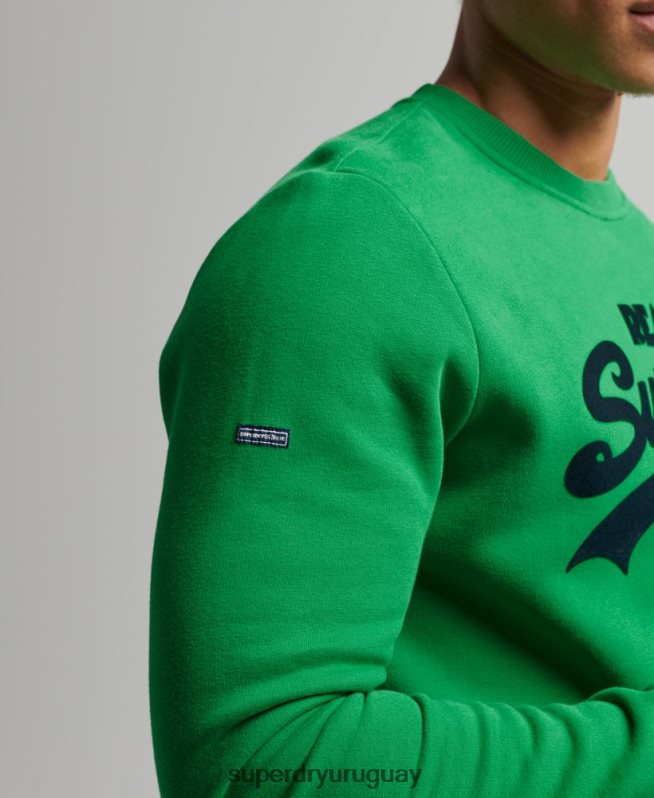 uy Superdry hombres sudadera con cuello redondo y logo vintage verde DT2N8Z4999 ropa