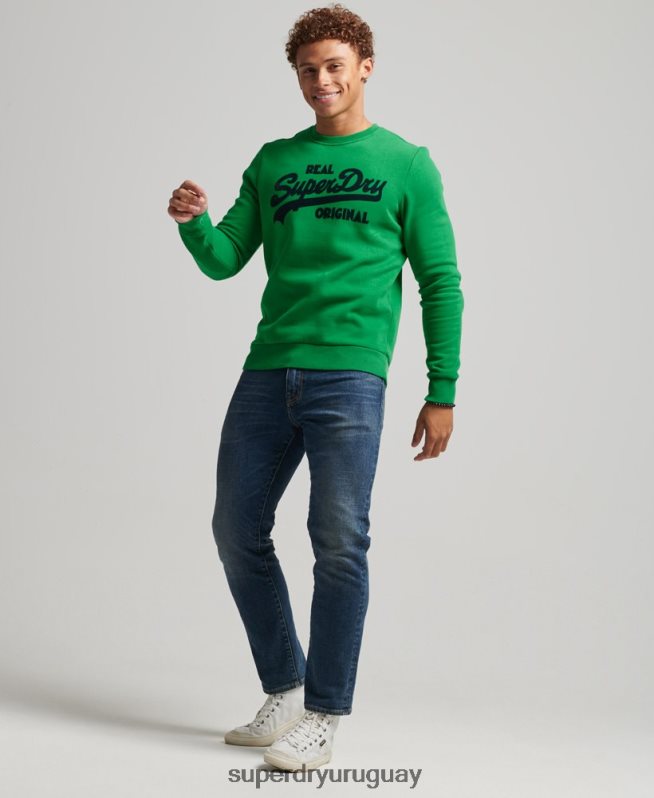 uy Superdry hombres sudadera con cuello redondo y logo vintage verde DT2N8Z4999 ropa