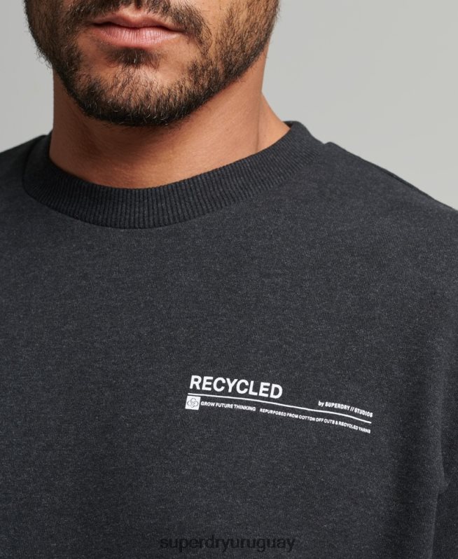 uy Superdry hombres sudadera con cuello redondo y micro top reciclado negro DT2N8Z889 ropa